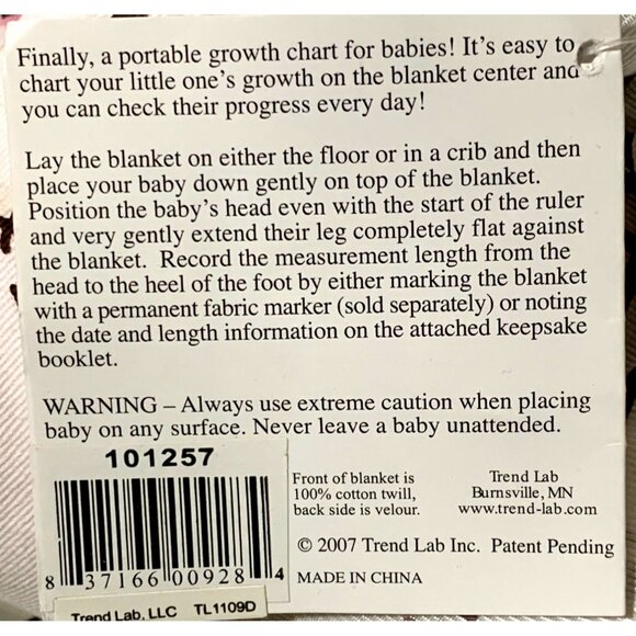 Infant Milestone Tracking Growth Chart Baby Blanket 36"x36" Pink Brown Ruler - Picture 8 of 8